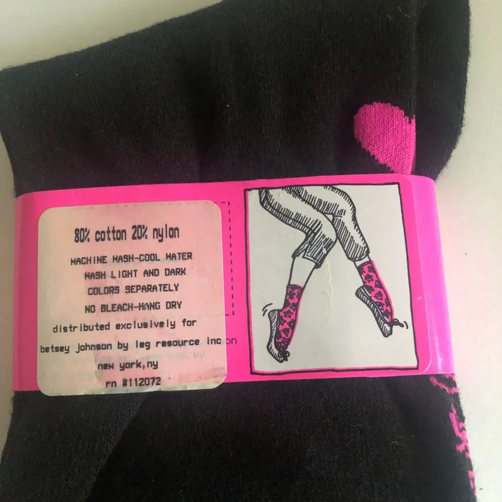 Vintage Betsey Johnson Ankle Socks Ladies Lightning Bolt Heart 9-11 Blue Black